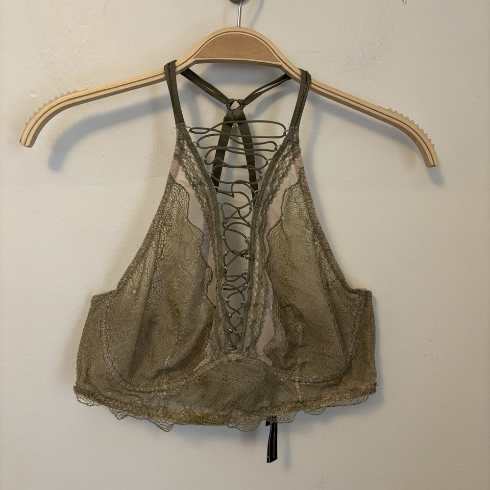 Victorias Secret Lace Bralette Green‎ High Neck Sexy Lingerie L